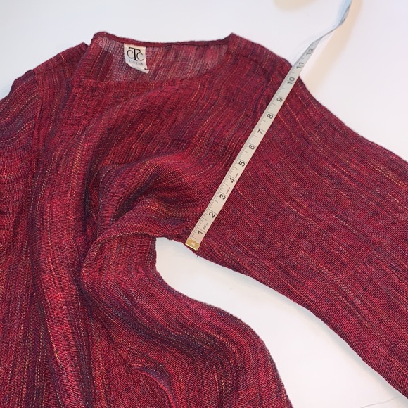 CTC Linen Mesh Tie Long Sleeve Burgundy Red Oversized Tunic Top Blouse Size M - Picture 11 of 12